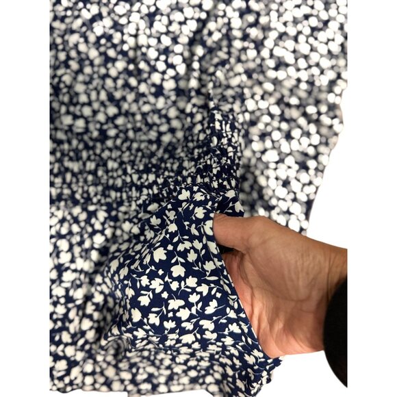 Kaleigh Womens Navy White Floral Jumpsuit Size M Womens V-Neck Ruffle Sleeve - Picture 3 of 10